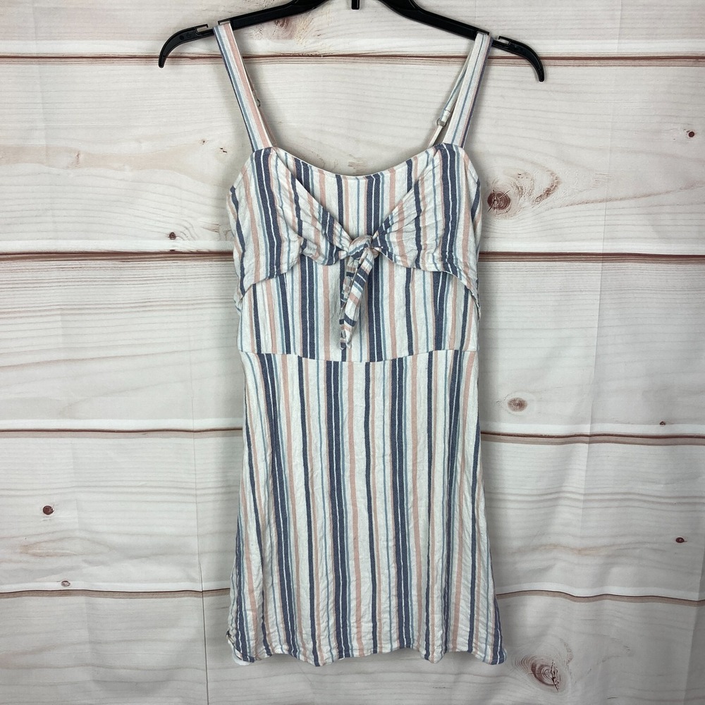 Hollister Sundress Womens Junior Large Striped Tie Front Sleeveless Smocked Back